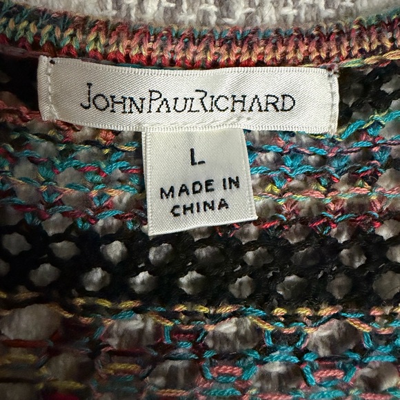 John Paul Richard Multicolor Open Front Knit Cardigan Sweater Size L - Picture 2 of 9